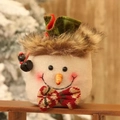 Plush Christmas snowman gift bag with red plaid bow and fuzzy trim for holiday treats - Faux Leather Snowman Apple Bag