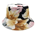 Reversible floral pattern sun hat for women featuring large flower print on black canvas - M (56-58cm) / Black Base Red and Yellow Floral Pattern (5#)