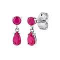 Elegant silver earrings featuring vibrant red ruby drops and classic four-prong settings - Rose Red (Platinum Plated)