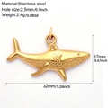 Golden stainless steel shark pendant with dimensions 32x17mm and 2.5mm hole size - Gold Tone Shark (G12)