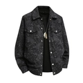Men's fashion casual jacket with tropical leaf print and classic lapel collar design - M / Tops / Black (KXM819)