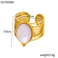Macro view of vintage gold ring with white oval gemstone and tiered wire design - Multi-Layer Wide Oval Mother of Pearl Style (HJ1043B4)
