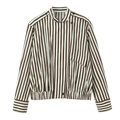 Vintage brown and white striped long sleeve shirt jacket with button collar and epaulettes - XS / Brown White Striped