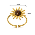 Verstellbarer goldener Vintage-Ring mit rundem Bernstein-Naturstein im Sonnenstrahl-Design - Einstellbar Offen / Sonnenmuster Tigerauge-Stil (JZ6154G-1)