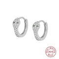 S925 sterling silver snake hoop earrings with green eyes and white zircon inlay - Platinum-Green Eyes