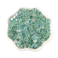 Green rainbow 5mm square glass cube beads in a white bowl for DIY jewelry making - Dark Green
