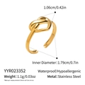 Detailed dimensions and waterproof features of a gold stainless steel knot open ring - Gold Knotted Style (YYR023352)