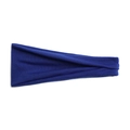 Detail view of the blue knitted texture on a solid elastic sports yoga headband - Sapphire Blue