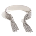 Modern polished silver stainless steel choker featuring a cascading bead chain fringe - Beaded Tassel Wide Bracelet - Steel