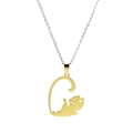Minimalist gold cat hollow pendant necklace with fine chain for women - Gold Heart Cat