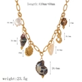 Collar marino de acero inoxidable dorado con conchas y perlas con dimensiones - Estilo de Caballito de Mar Perla Concha (TN3509)
