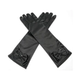 Gants longs en satin noir pour filles avec nœud en ruban et strass noirs facettés - Noir Avec Perles
