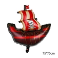 Pirate ship foil balloon for parties with skull flag and golden anchor, 75x70cm size - Double-sail Red Pirate Ship
