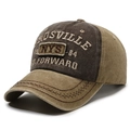 Vintage washed cotton baseball cap in brown and coffee two-tone patchwork with star stitching - Adjustable / Coffee and Beige