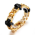 Punk style gold link bracelet for men with matte black skull and white zircon stones - Skull Head Black Gold