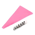 8-piece cake decorating set with pink silicone pastry bag and stainless steel nozzles - Pink 8-Piece Set / Pink