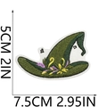 Detail view of forest green wizard hat embroidery patch with 7.5cm size dimensions - Witch Hat Style B