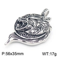 Vintage stainless steel wolf head pendant with Nordic runes in silver and black finish - Wolf Head Pendant - Vintage Silver (KP130376-MZOZ)