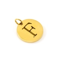 Golden stainless steel round pendant featuring a cutout letter E with mirror finish - Letter F (F-Pendant)