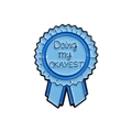 Light blue enamel medal brooch with Doing my OKAYEST slogan in geometric style - Doing My Okayest Blue Medal (QHXZ1634)