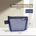 Navy blue nylon mesh mini organizer bag with zipper and 10x8x2cm size labels - 10x8x2cm / Dark Blue