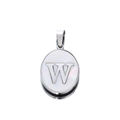 Round silver stainless steel pendant with white shell inlay and letter W engraving - Steel Letter W