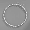 Macro detail of silver bone pendant necklace with iced-out crystals and lobster clasp - Necklace-18inch(45cm) / Silver