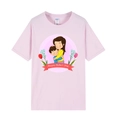 T-shirt rose de fête des mères avec illustration de câlin mère et enfant - XS / Dessin Animé Maman et Enfant / Rose