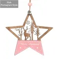 Stella di Natale in legno rosa con ritaglio di renna e campanellino per decorazione - Ciondolo Stella Rosa