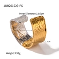 Fashionable two-tone stainless steel crinkle ring with gold and silver hammered texture - Hammered Two-tone Open