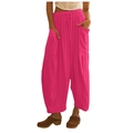 Pantalon sarouel femme rose rouge avec taille élastique à cordon et grandes poches - Rose