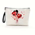 Witte canvas make-uptas met hartjesballonnenprint en zwarte polsband met rits - Hart Ballon Stijl (Stijl 3)