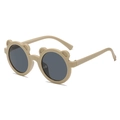 Cute khaki bear-ear frame sunglasses with dark grey round lenses for toddlers - Grey Frame Grey Lens