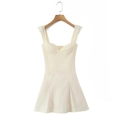 Vintage schulterfreies creme-weißes Minikleid mit Herz-Ausschnitt und A-Linien-Rock - S / Milchweiß