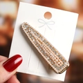 Detail of elegant rectangular hair clip with inlaid white pearls and crystals on gold base - Small Beads Full Pearl Rhinestone