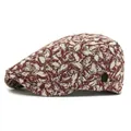 Vintage red and beige jacquard newsboy cap with bronze adjustable metal buckle - Burgundy