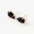 Elegant pair of 14k gold-plated stud earrings featuring black pear-shaped cubic zirconia - Black