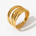 Bague large à trois couches dorée polie avec un design superposé minimaliste - Or (KBJ298)