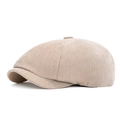 Light brown herringbone newsboy cap for men featuring a classic eight-panel stitched design - Beige