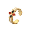 Detail of vintage gold ring with irregular hammered texture and colorful enamel inlay - Vintage Red Blue Cross Flower (J521-1)
