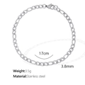 Sleek 17cm silver stainless steel Figaro chain bracelet with 3.8mm minimalist width - Fine Style / Silver / 17cm