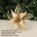 Sparkling gold mesh artificial Christmas flower with glitter for DIY holiday decoration - Gold