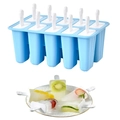 Blue 10-cavity silicone popsicle mold with sticks and fresh fruit-filled ice pops - Popsicle Mold 10-Grid Blue