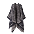 Navy and beige houndstooth knit poncho shawl with geometric patterns and dot details - One Size / Dot Houndstooth-Navy