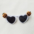 Lunettes de soleil Halloween blanches en forme de cœur avec citrouilles 3D et verres foncés - Cœur de Citrouille