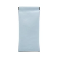 Detail of light blue faux leather glasses pouch with automatic squeeze closure design - Light Blue