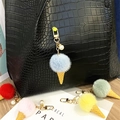 Cute furry ice cream cone keychains with pearl details on a black handbag - Single Piece / Sky Blue