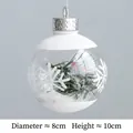 Transparente Weihnachtskugel 8cm mit weißen Schneeflocken und Miniatur-Kiefernnadeln innen - 8cm Rote Beere Kiefernnadel Dreiecksmuster Stil