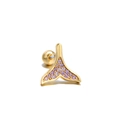 Golden whale tail stud earring with purple zircon stones and safe screw back closure - Fish Tail / Purple