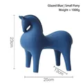 Modern minimalist ceramic fat horse statue with blue glazed finish for home decor - Glazed Blue Small Horse 017
